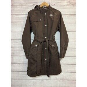 Women"The North Face" brown zipper/snaps hooded coat SIZE MEDIUM